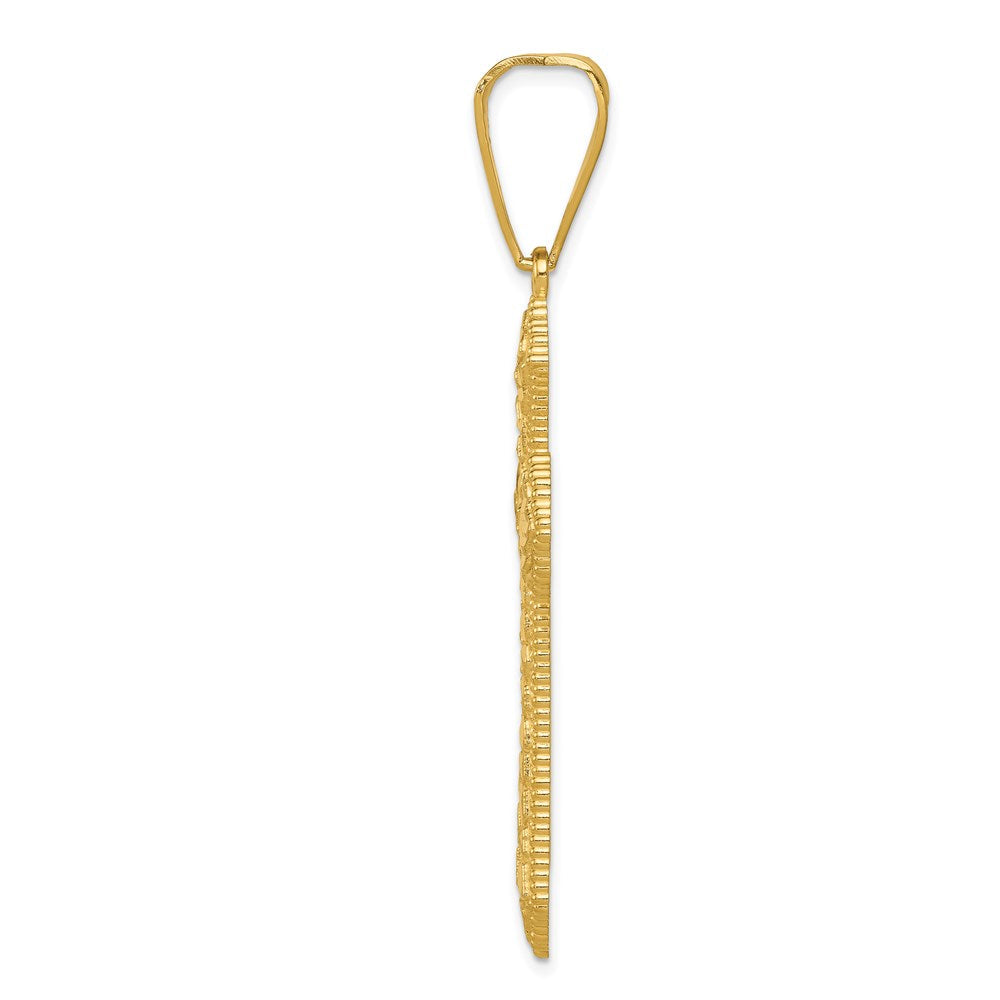 14K Gelbgold Diamantgeschliffener Kleeblattkreuz-Anhänger