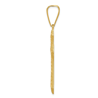 14K Gelbgold Diamantgeschliffener Kleeblattkreuz-Anhänger