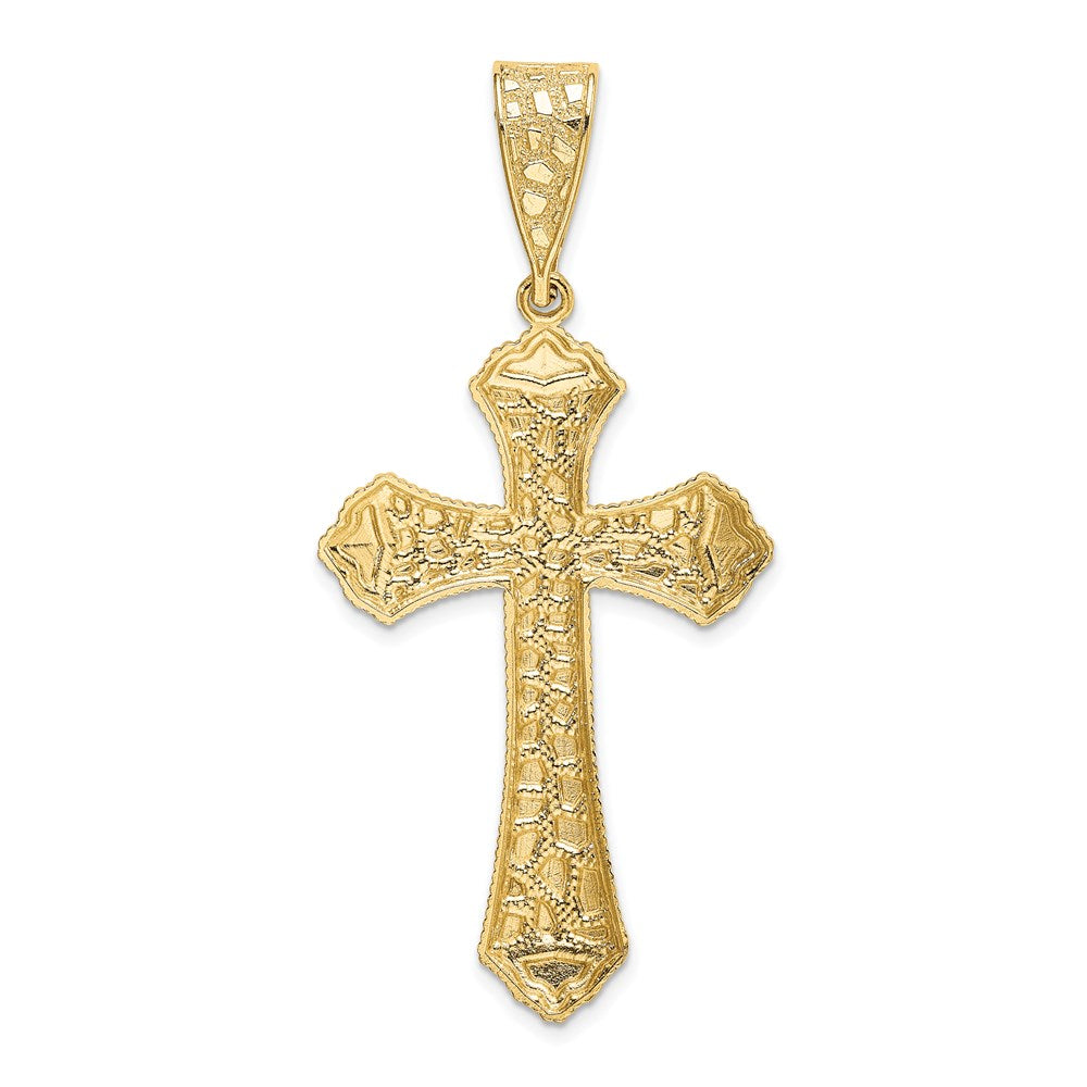 14K Gelbgold Diamantgeschliffener Kleeblattkreuz-Anhänger