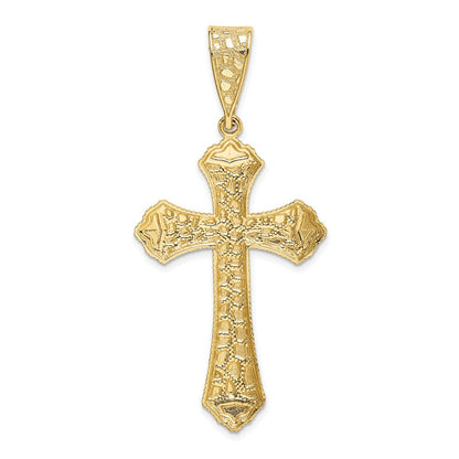 14K Gelbgold Diamantgeschliffener Kleeblattkreuz-Anhänger