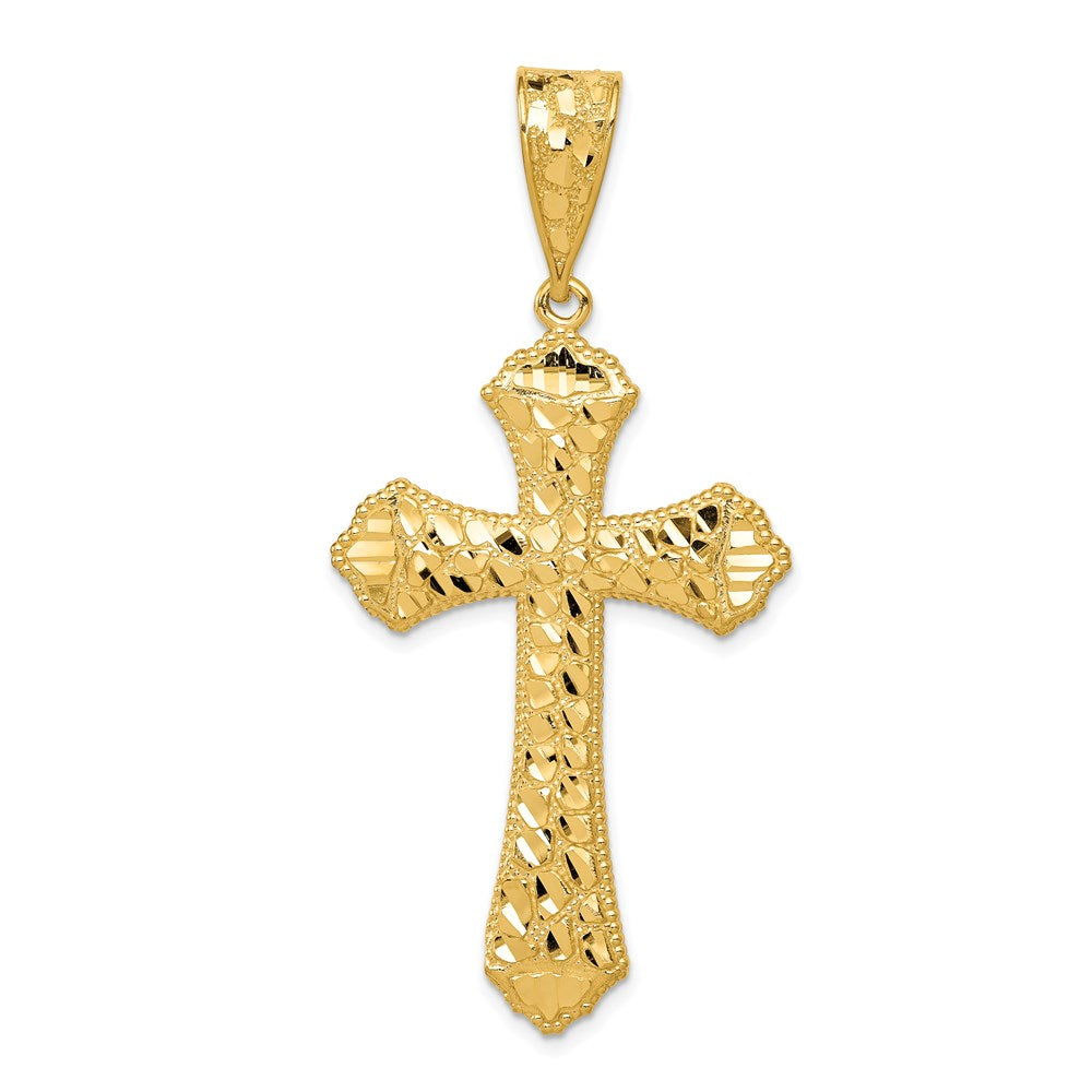 14K Gelbgold Diamantgeschliffener Kleeblattkreuz-Anhänger