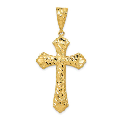 14K Gelbgold Diamantgeschliffener Kleeblattkreuz-Anhänger