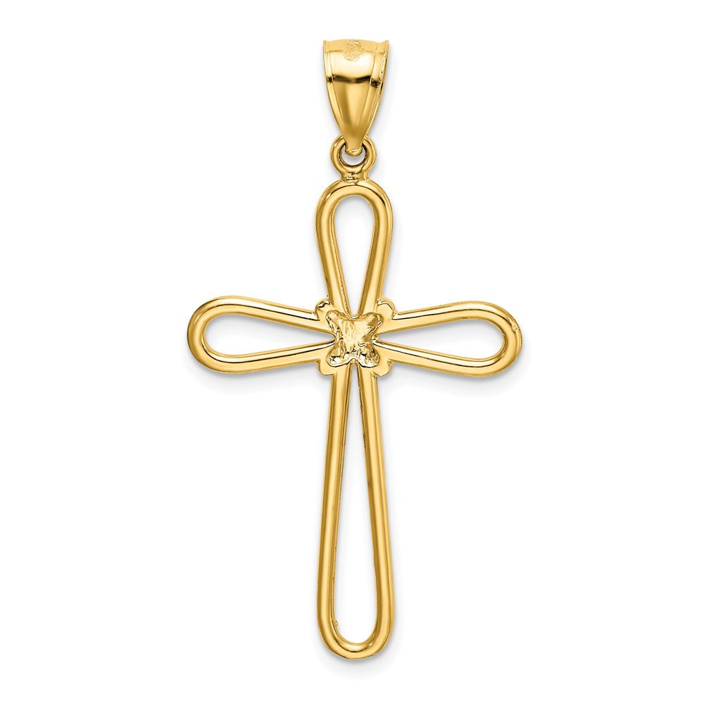 14 Karat Gelbgold Polierter Runder Kreuz-Anhänger mit X-Mittelstück