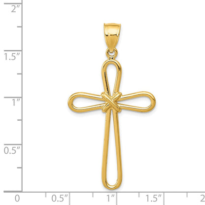 14 Karat Gelbgold Polierter Runder Kreuz-Anhänger mit X-Mittelstück