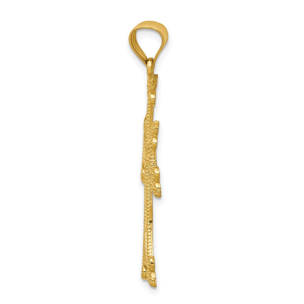 14K Gelbgold Diamantgeschliffener Fancy-Kreuz-Anhänger