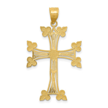 14K Gelbgold Diamantgeschliffener Fancy-Kreuz-Anhänger