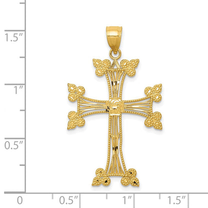 14K Gelbgold Diamantgeschliffener Fancy-Kreuz-Anhänger