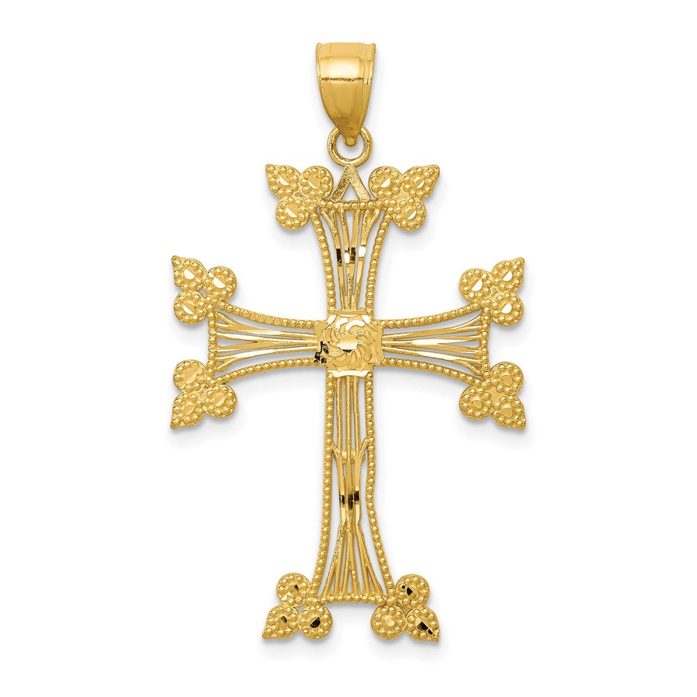 14K Gelbgold Diamantgeschliffener Fancy-Kreuz-Anhänger