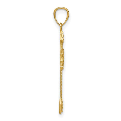 14K Gelbgold Diamantiert Poliert Filigran Kreuz Anhänger