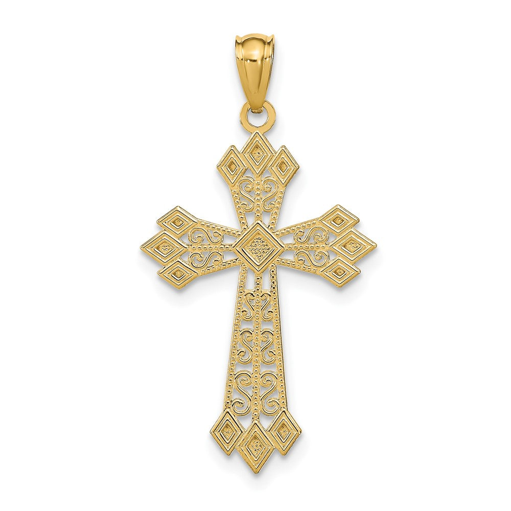 14K Gelbgold Diamantiert Poliert Filigran Kreuz Anhänger