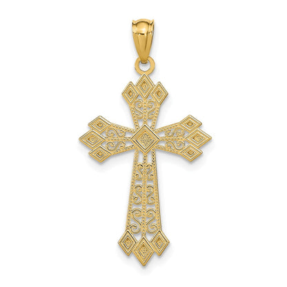 14K Gelbgold Diamantiert Poliert Filigran Kreuz Anhänger
