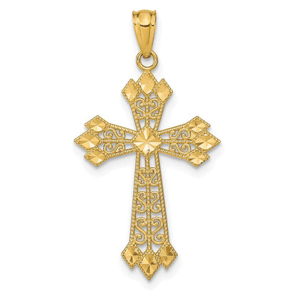 14K Gelbgold Diamantiert Poliert Filigran Kreuz Anhänger
