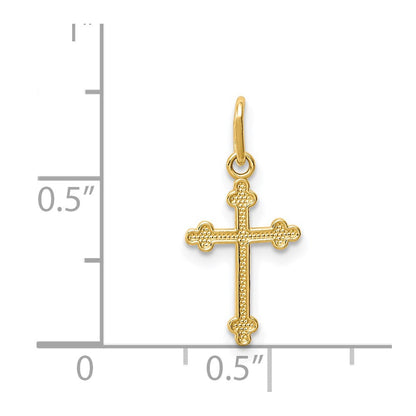 14K Gelbgold Poliert Klein Knospend Kreuz Charm