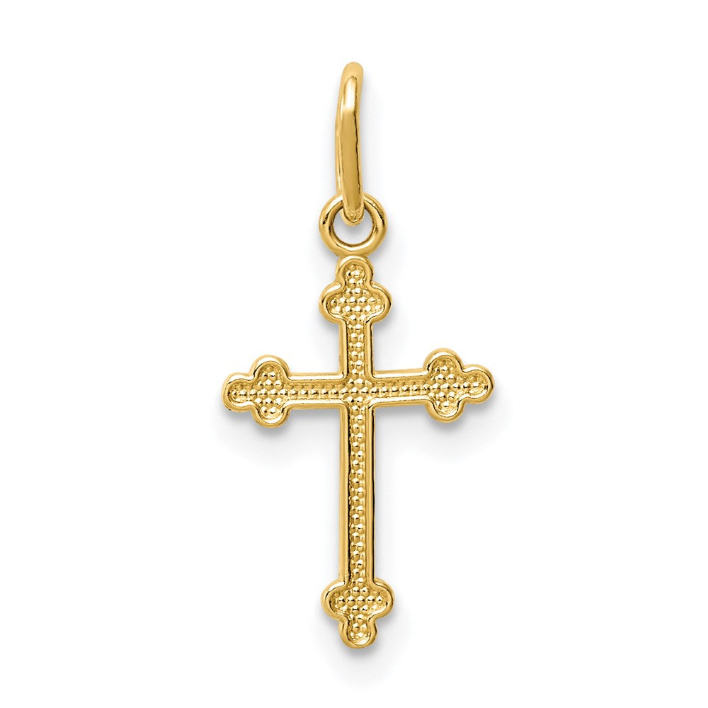 14K Gelbgold Poliert Klein Knospend Kreuz Charm