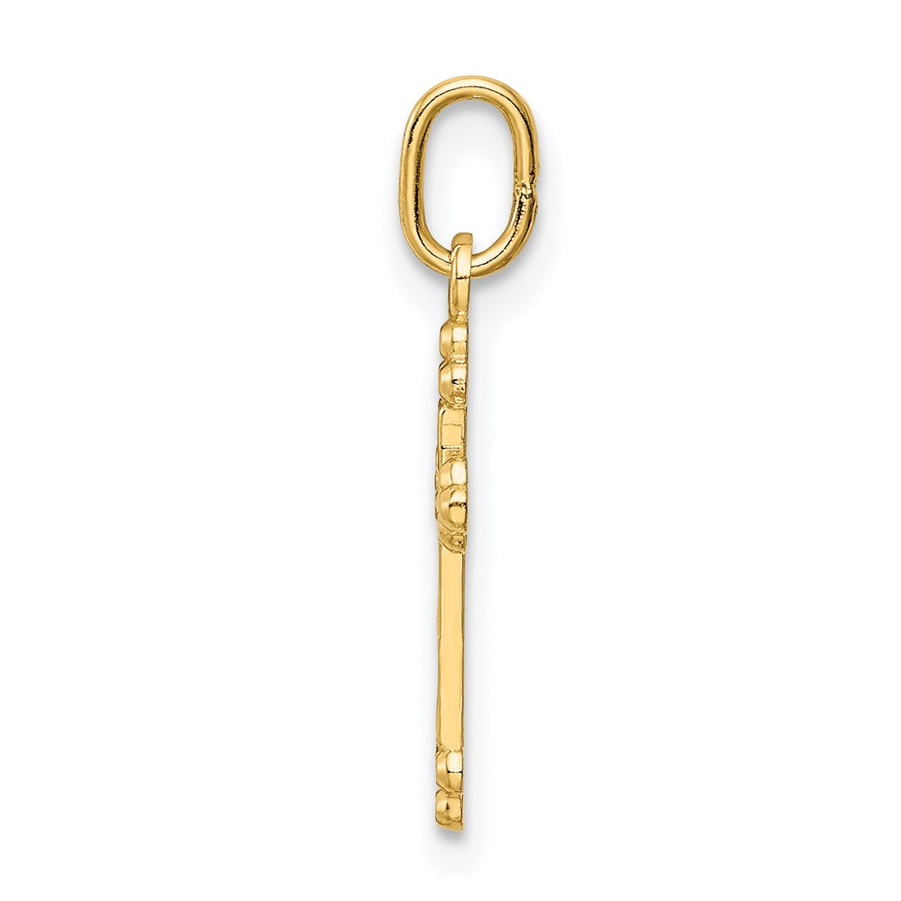 14K Gelbgold Klein Diamantiert Knospend Kreuz Anhänger