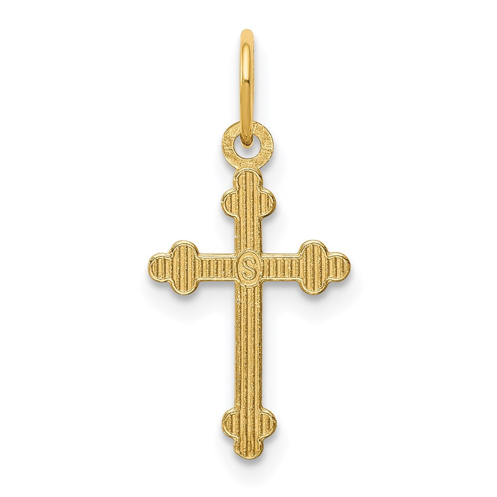 14K Gelbgold Klein Diamantiert Knospend Kreuz Anhänger
