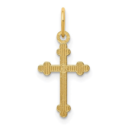 14K Gelbgold Klein Diamantiert Knospend Kreuz Anhänger