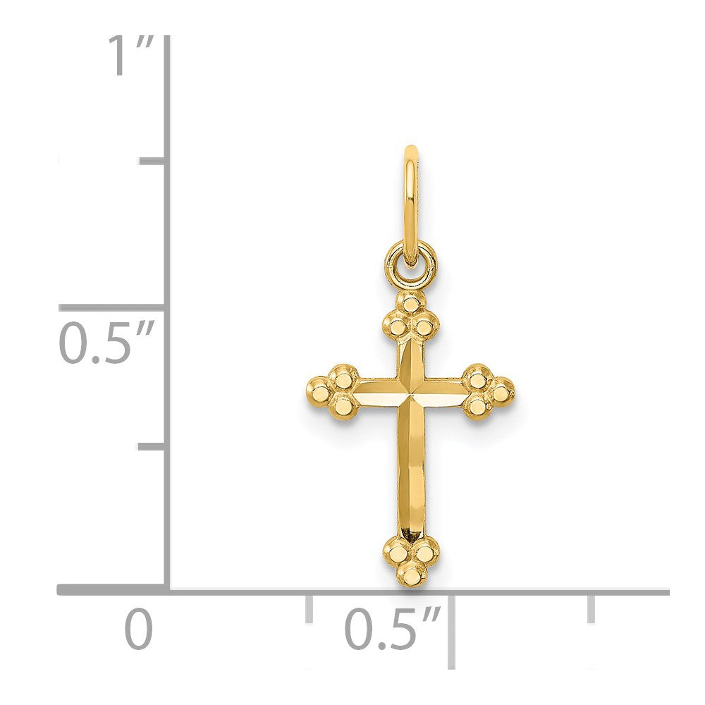 14K Gelbgold Klein Diamantiert Knospend Kreuz Anhänger