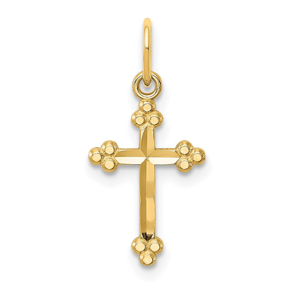 14K Gelbgold Klein Diamantiert Knospend Kreuz Anhänger