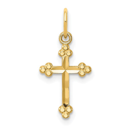 14K Gelbgold Klein Diamantiert Knospend Kreuz Anhänger