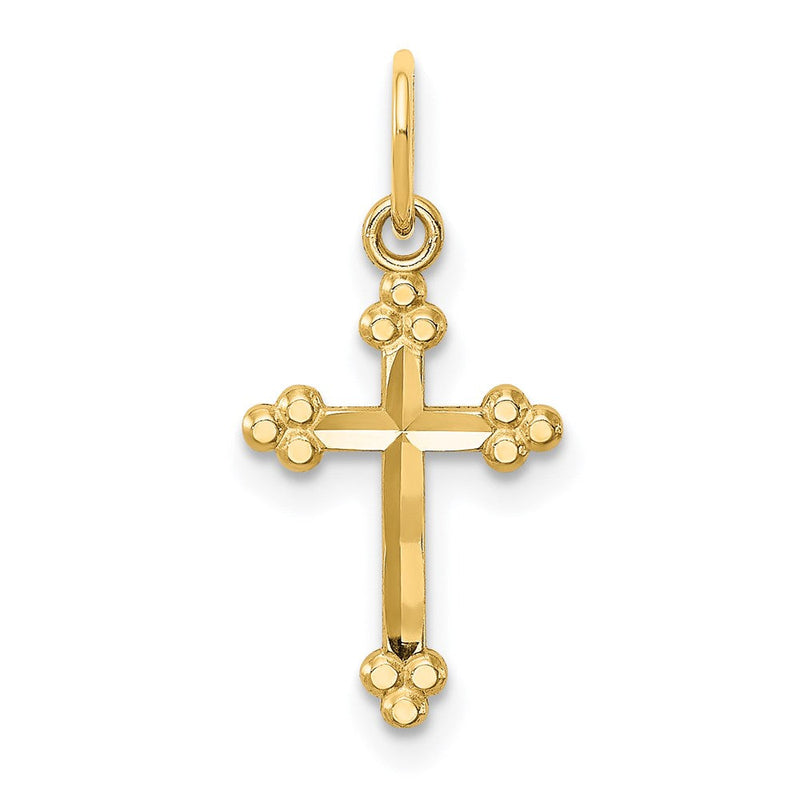 14K Gelbgold Klein Diamantiert Knospend Kreuz Anhänger