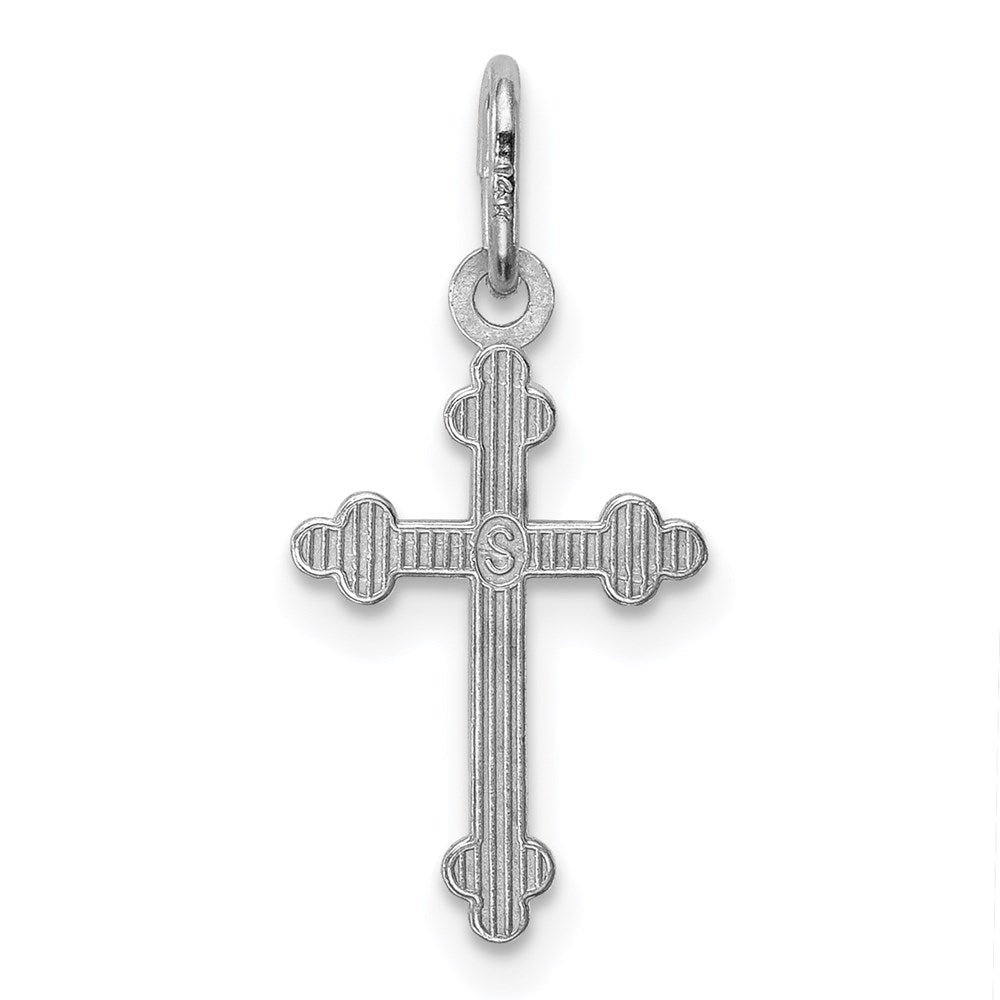 14K Weißgold Poliert Diamantiert Klein Knospend Kreuz Charm