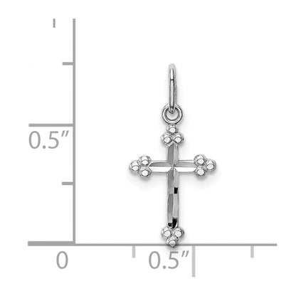 14K Weißgold Poliert Diamantiert Klein Knospend Kreuz Charm