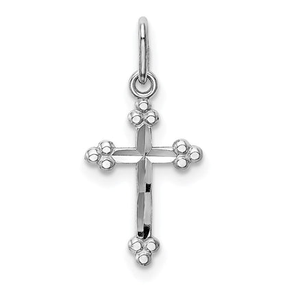 14K Weißgold Poliert Diamantiert Klein Knospend Kreuz Charm