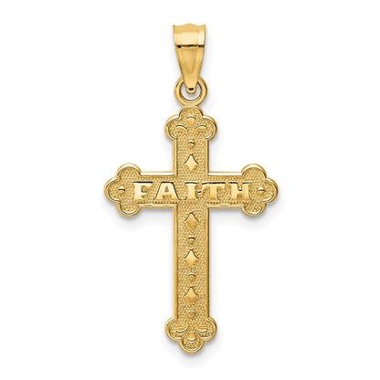 14K Gelbgold Satiniert und Poliert Glaube Kreuz Anhänger