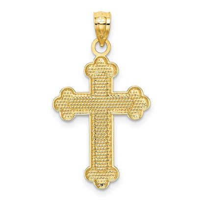 14K Gelbgold Satiniert und Poliert Knospend Kreuz Anhänger