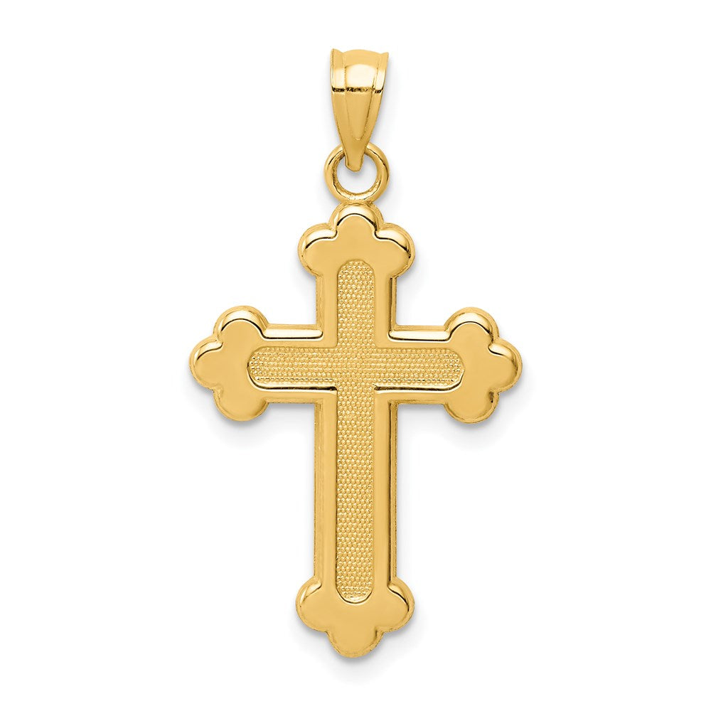 14K Gelbgold Satiniert und Poliert Knospend Kreuz Anhänger