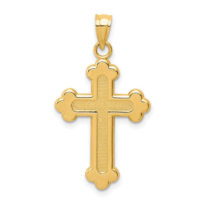 14K Gelbgold Satiniert und Poliert Knospend Kreuz Anhänger