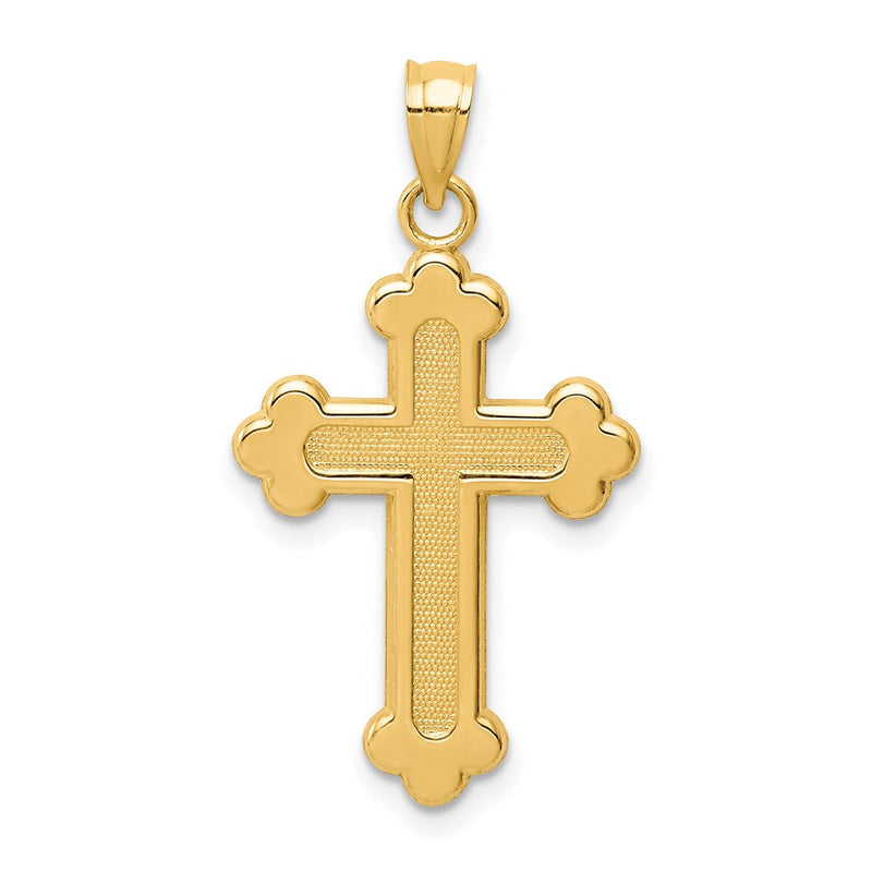 14K Gelbgold Satiniert und Poliert Knospend Kreuz Anhänger