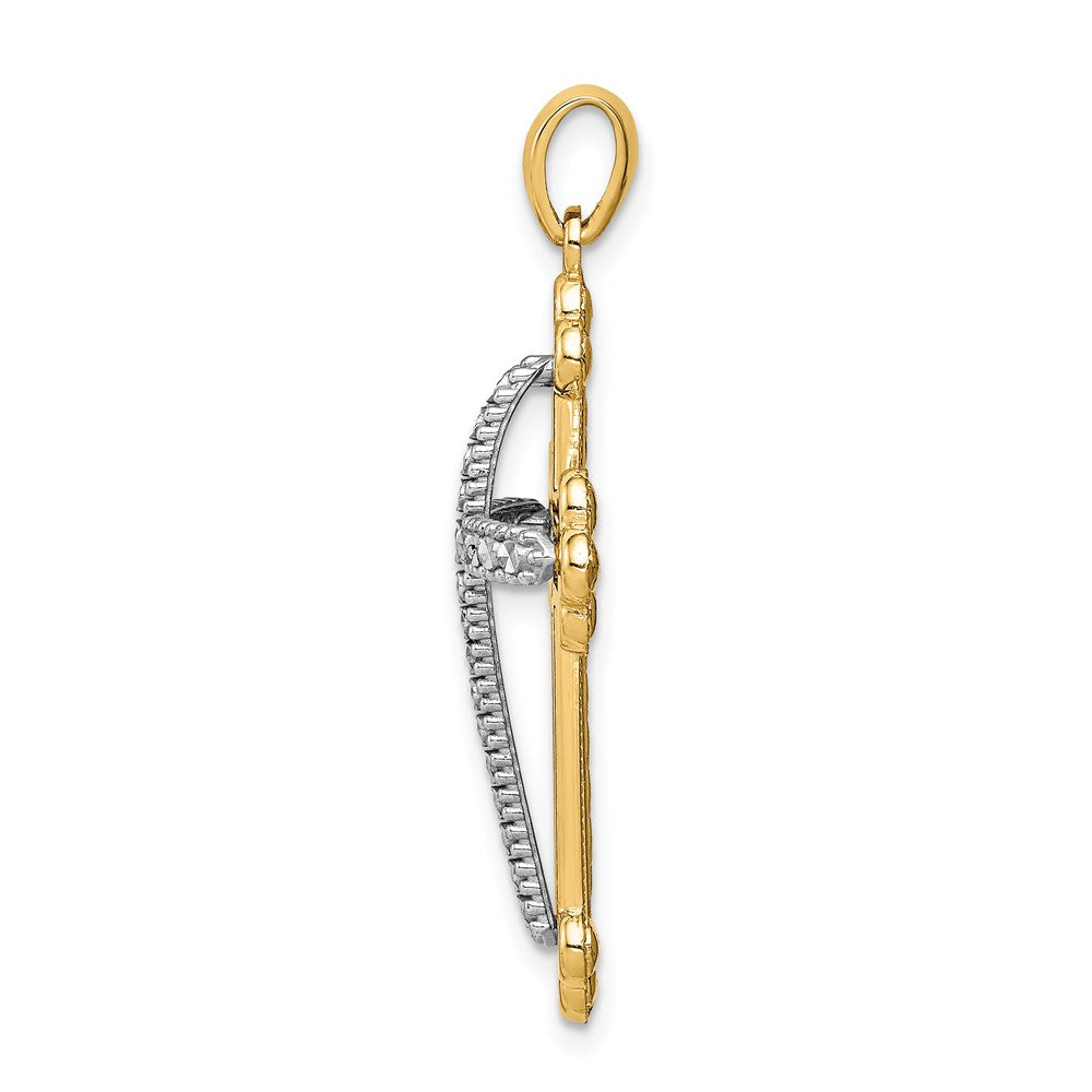 14K Bicolor Gold Diamantgeschliffener Polierter 3D-Kreuz-Anhänger