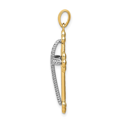 14K Bicolor Gold Diamantgeschliffener Polierter 3D-Kreuz-Anhänger