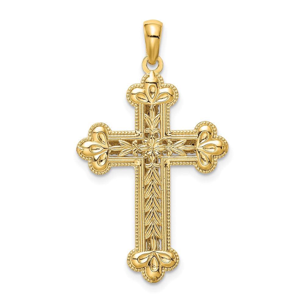 14K Bicolor Gold Diamantgeschliffener Polierter 3D-Kreuz-Anhänger