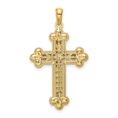 14K Bicolor Gold Diamantgeschliffener Polierter 3D-Kreuz-Anhänger