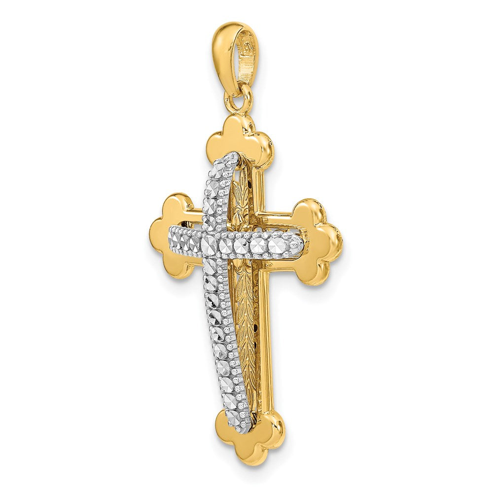 14K Bicolor Gold Diamantgeschliffener Polierter 3D-Kreuz-Anhänger