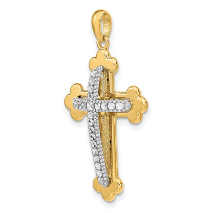 14K Bicolor Gold Diamantgeschliffener Polierter 3D-Kreuz-Anhänger