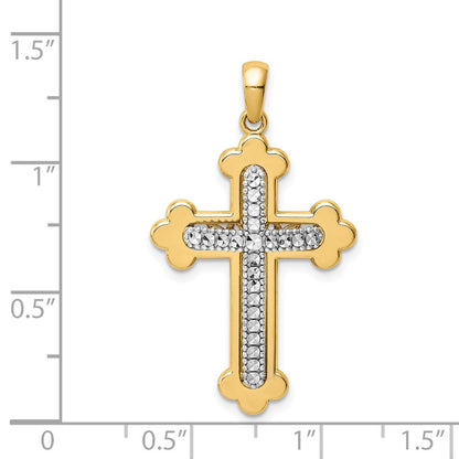 14K Bicolor Gold Diamantgeschliffener Polierter 3D-Kreuz-Anhänger