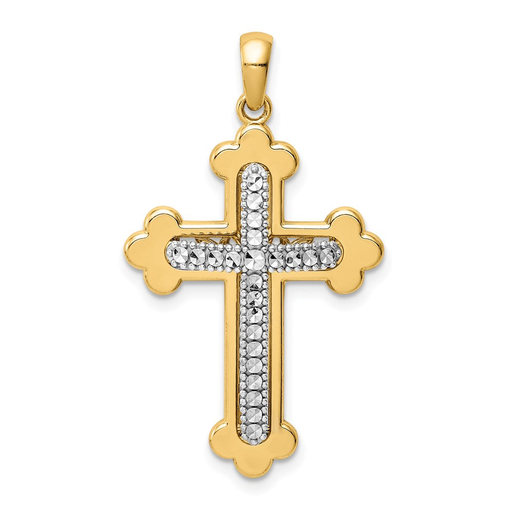 14K Bicolor Gold Diamantgeschliffener Polierter 3D-Kreuz-Anhänger