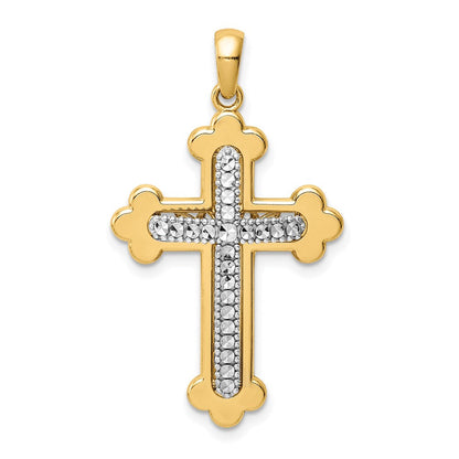 14K Bicolor Gold Diamantgeschliffener Polierter 3D-Kreuz-Anhänger