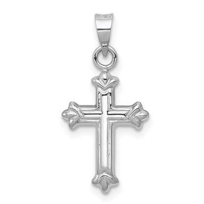 14K Weißgold Fleur De Lis Hohl Kreuz Charm