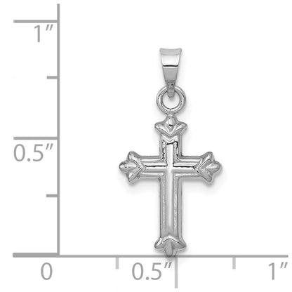 14K Weißgold Fleur De Lis Hohl Kreuz Charm