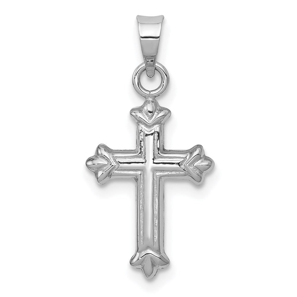 14K Weißgold Fleur De Lis Hohl Kreuz Charm