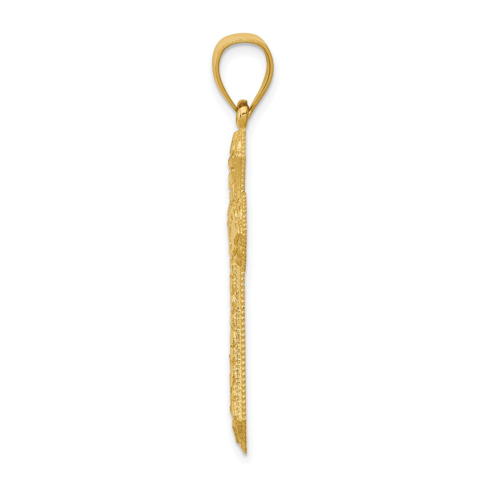 14K Gelbgold Kreuzanhänger mit diamantierten Knospenenden