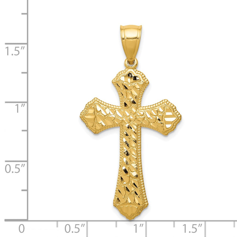 14K Gelbgold Kreuzanhänger mit diamantierten Knospenenden
