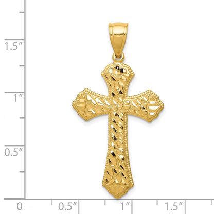 14K Gelbgold Kreuzanhänger mit diamantierten Knospenenden