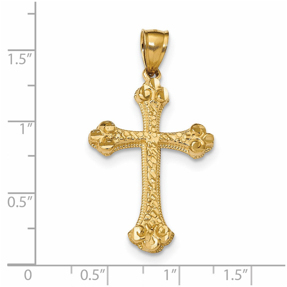14K Gelbgold Kreuzanhänger mit diamantierten Knospenenden