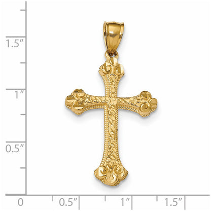 14K Gelbgold Kreuzanhänger mit diamantierten Knospenenden